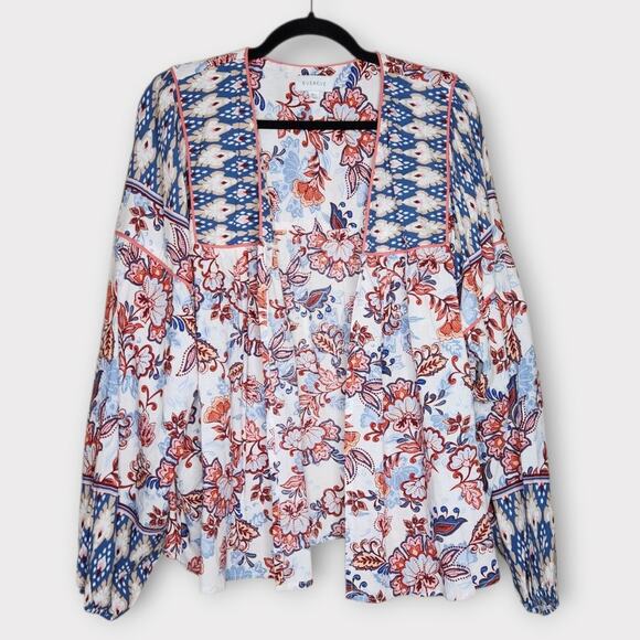 Evereve Womens Penny Floral Print Linen Blend Kimono M/L Lightweight Layer - Picture 2 of 9